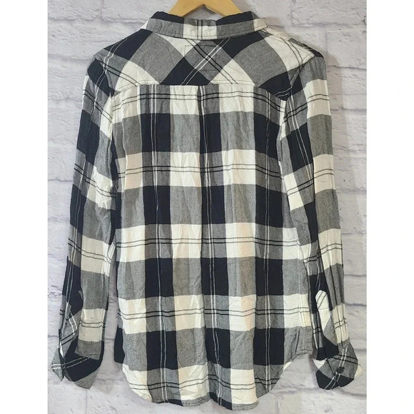 Rails Button Up Hunter Shirt Top Women's Small Black White Plaid Collared Soft - Picture 2 of 5